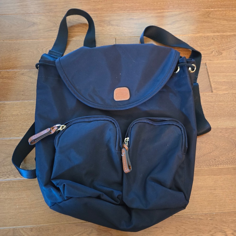 Bric's Milano X-Bag Navy Blue Nylon Backpack Leather Trim Travel Commuter